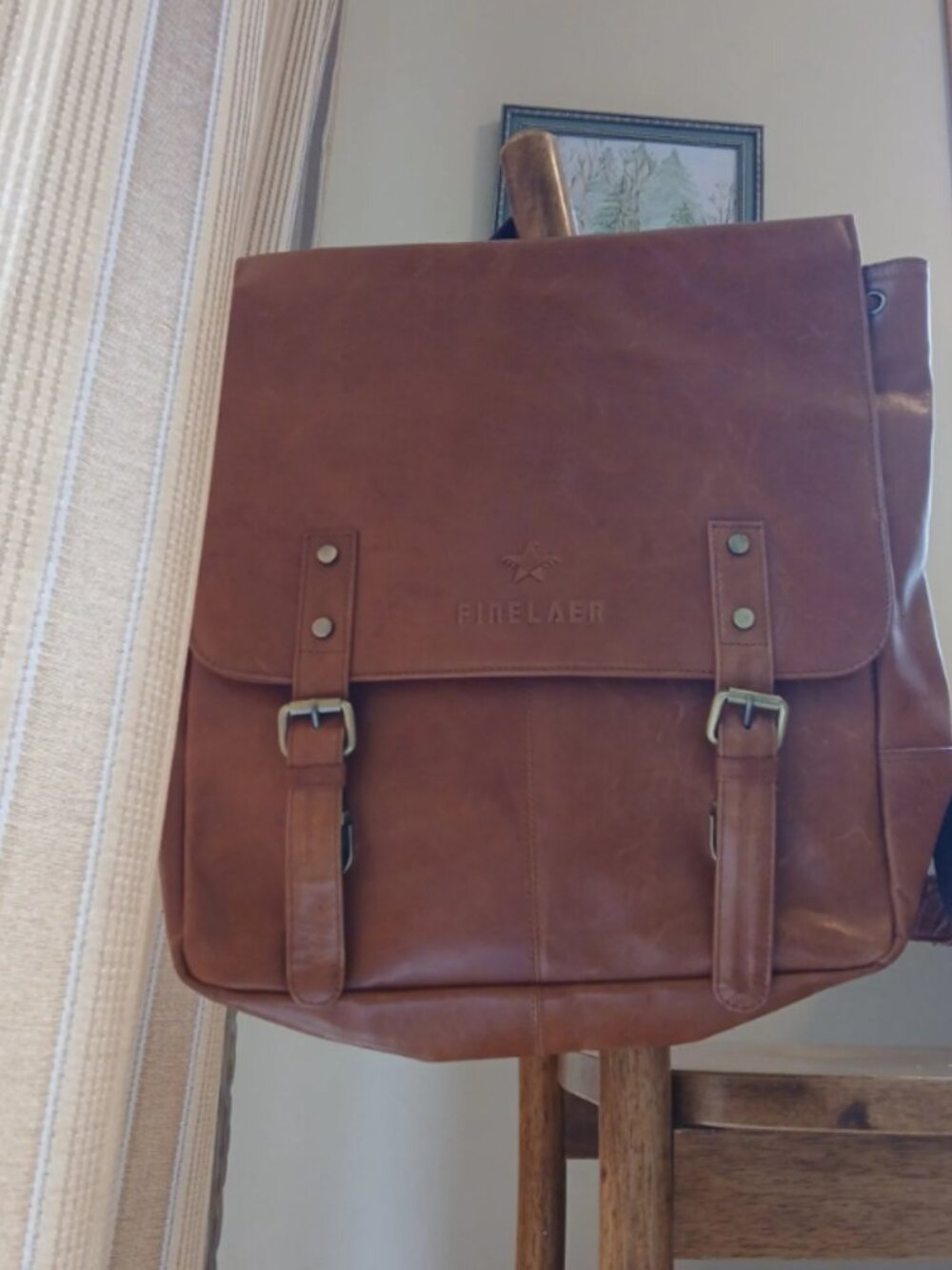 Finelaer Leather Laptop Travel Hiking Backpack